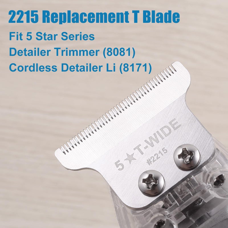 Manxrtod 2215 Replacement T Wide Blades for Wahl 5 Star Detailer Li Trimmer 8081 and 8171 - Adjustable Stainless-steel Zero-Gap Trimmer Blade, Silver - Image 2