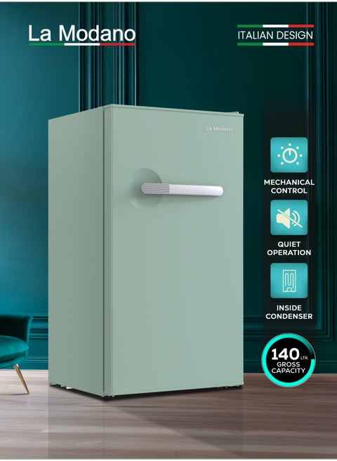 La Modano Compact 90L Gross Capacity Single Door Refrigerator with Mechanical Control, Defrost Function, R600a Refrigerant, Inner Light, 2 Glass Shelves, 6 Bottle Racks, and Handle – Energy Efficient, Space-Saving, Ideal for Home, Dorm, or Office Use – 70W Power, 220-240V, Inside Condenser, Modern Compact Cooling Solution