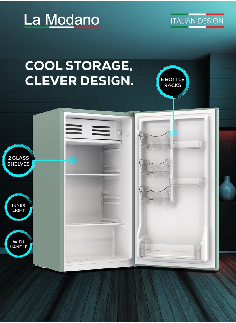 La Modano - La Modano Compact 90L Gross Capacity Single Door Refrigerator with Mechanical Control, Defrost Function, R600a Refrigerant, Inner Light, 2 Glass Shelves, 6 Bottle Racks, and Handle – Energy Efficient, Space-Saving, Ideal for Home, Dorm, or Office Use – 70W Power, 220-240V, Inside Condenser, Modern Compact Cooling Solution - Image 1
