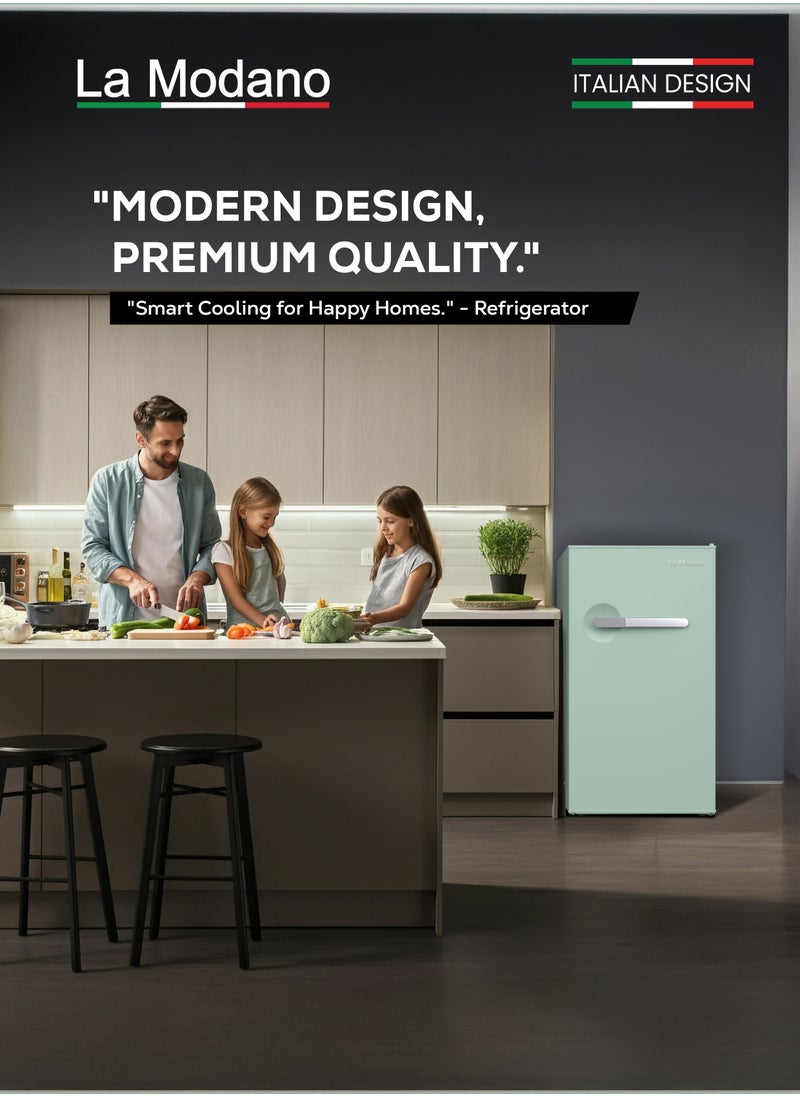 La Modano - La Modano Compact 90L Gross Capacity Single Door Refrigerator with Mechanical Control, Defrost Function, R600a Refrigerant, Inner Light, 2 Glass Shelves, 6 Bottle Racks, and Handle – Energy Efficient, Space-Saving, Ideal for Home, Dorm, or Office Use – 70W Power, 220-240V, Inside Condenser, Modern Compact Cooling Solution - Image 1