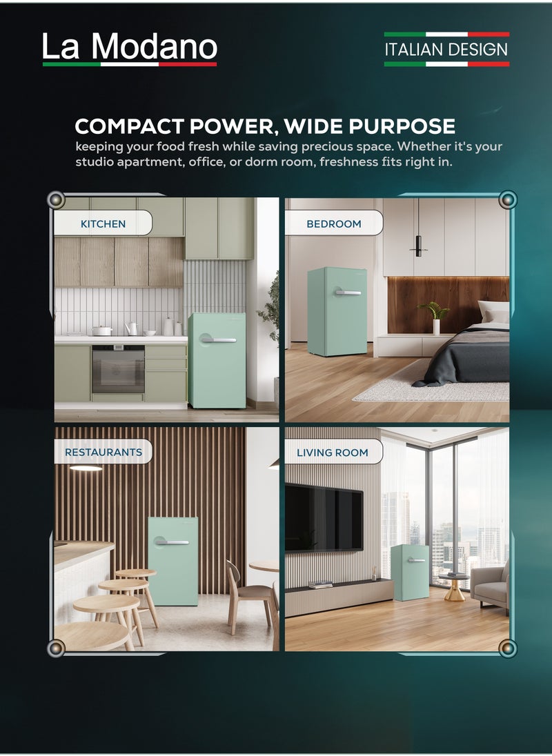La Modano - La Modano Compact 90L Gross Capacity Single Door Refrigerator with Mechanical Control, Defrost Function, R600a Refrigerant, Inner Light, 2 Glass Shelves, 6 Bottle Racks, and Handle – Energy Efficient, Space-Saving, Ideal for Home, Dorm, or Office Use – 70W Power, 220-240V, Inside Condenser, Modern Compact Cooling Solution - Image 1