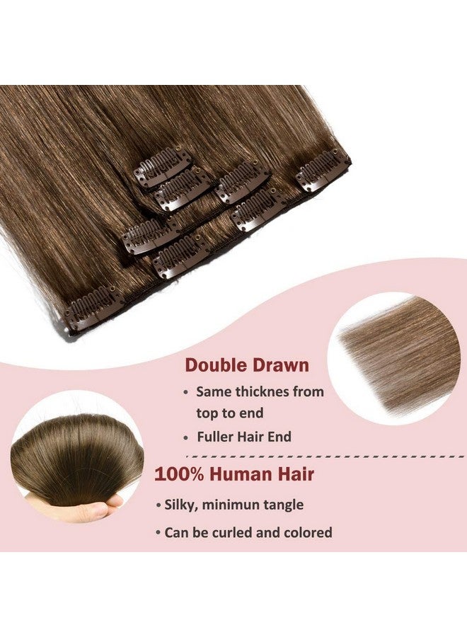 Hairro Clip In Human Hair Extensions Thin 10 Inch 6 Light Brown Short Straight Clip On Human Hairpieces 4Pcs 8 Clips Double Drawn For Women 40G Half Head  - Image 4