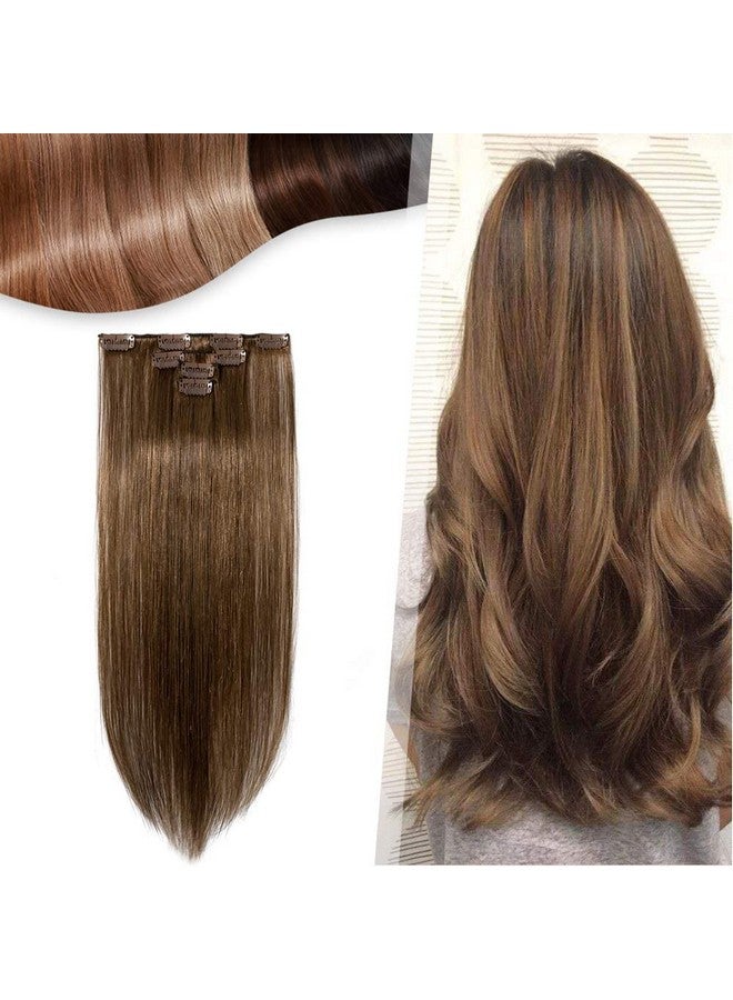 Hairro Clip In Human Hair Extensions Thin 10 Inch 6 Light Brown Short Straight Clip On Human Hairpieces 4Pcs 8 Clips Double Drawn For Women 40G Half Head  - Image 2