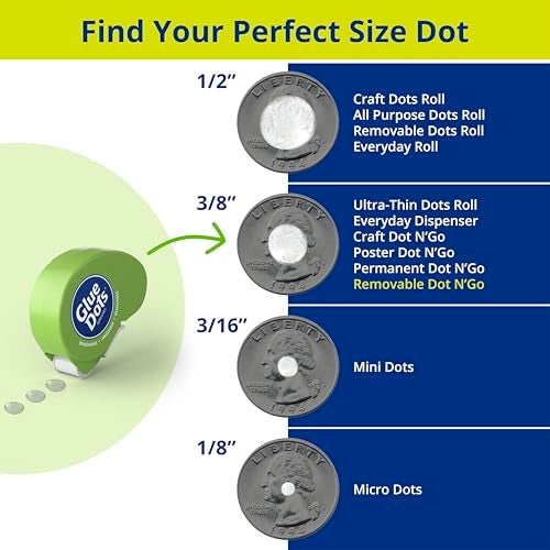 Glue Dots, Removable Dots Dot N' Go Dispenser, Double-Sided, 3/8", .38 Inch, 1200 Dots, DIY Craft Glue Tape, Sticky Adhesive Glue Points, Liquid Glue Alternative, Clear, 6 Pack - Image 4