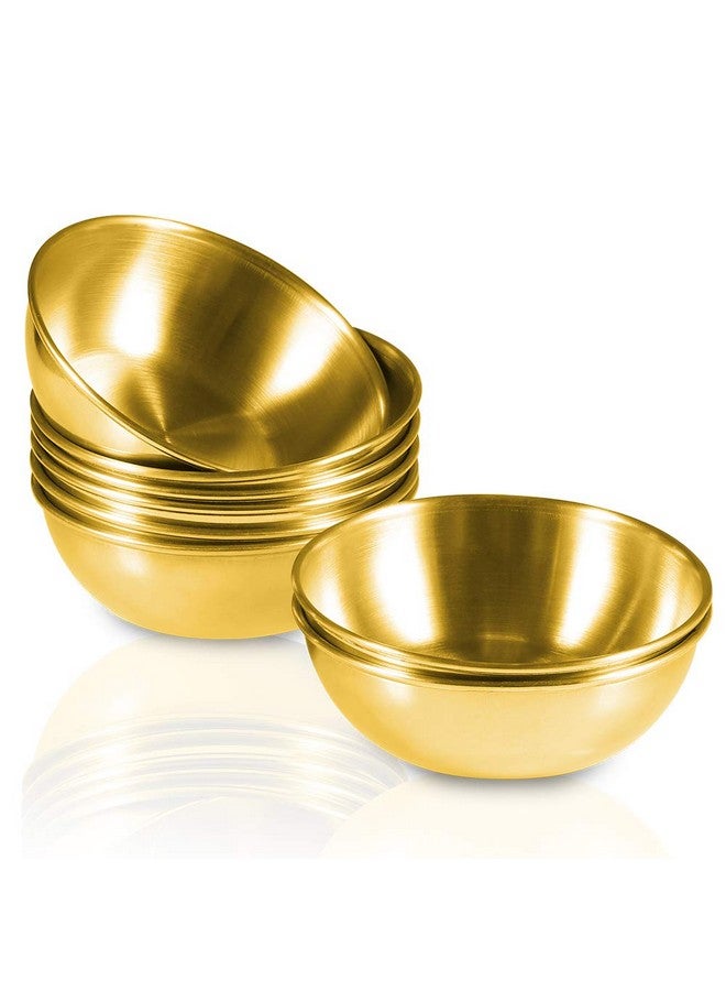 Amytalk 8 Pack 3.2inch Stainless Steel Sauce Dishes Mini Individual Saucers Bowl Round Seasoning Dishes Sushi Dipping Bowl Appetizer Plates, Golden - Image 1