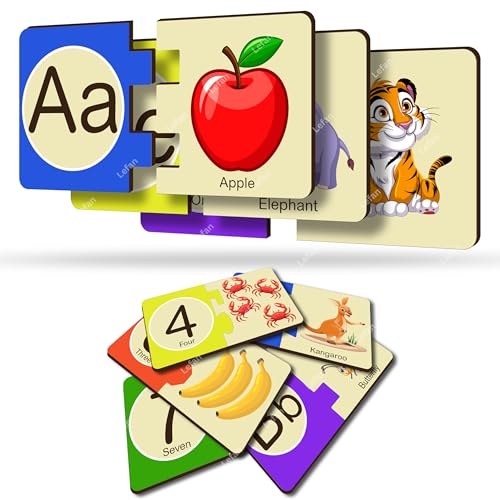 Lefan Alphabet and Number Block Joint Puzzle Wooden Jigsaw Puzzle Toy for Toddlers – Learn A-Z & 1-10 Matching Blocks – Educational Montessori Learning Toy for Kids Age 2 3 4 5 6 Years - Image 2
