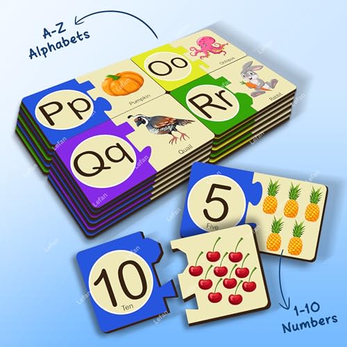 Lefan Alphabet and Number Block Joint Puzzle Wooden Jigsaw Puzzle Toy for Toddlers – Learn A-Z & 1-10 Matching Blocks – Educational Montessori Learning Toy for Kids Age 2 3 4 5 6 Years - Image 4