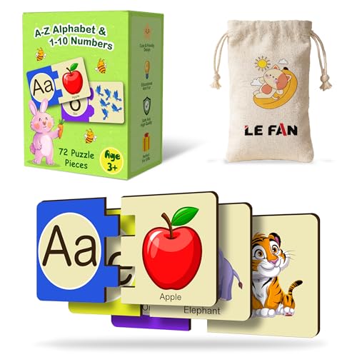 Lefan Alphabet and Number Block Joint Puzzle Wooden Jigsaw Puzzle Toy for Toddlers – Learn A-Z & 1-10 Matching Blocks – Educational Montessori Learning Toy for Kids Age 2 3 4 5 6 Years - Image 1