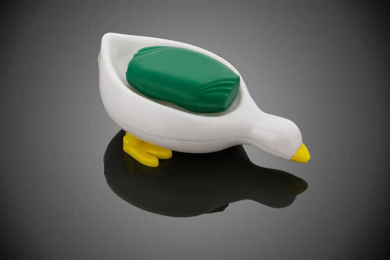 KWER Duck-Shape Self Draining Soap Dish Holder, Easy Clean Soap Dish for Shower with Suction Cup Creative soap Box, for Bathroom, Kitchen, Bathtub, Wash basins (White,Plastic, Pack of 1) - Image 1