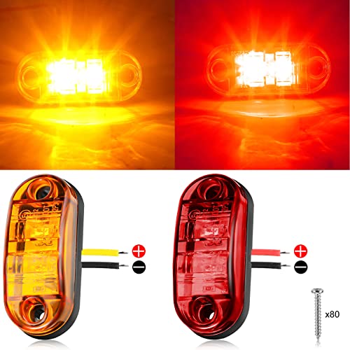 Funtery 40 Pcs 2.5 Inch 2 Diode Trailer Marker Lights Waterproof Sealed Light Double Bullseye LED Trailer Lights Kit 2.5" Side Marker Light Oval Trailer Running Lights for RV Camper Truck Boat, Red and Amber - Image 4