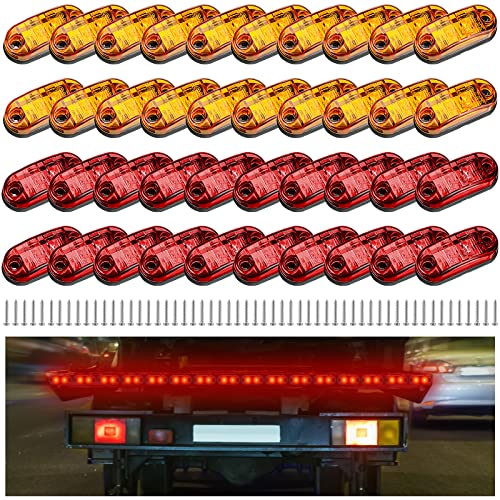 Funtery 40 Pcs 2.5 Inch 2 Diode Trailer Marker Lights Waterproof Sealed Light Double Bullseye LED Trailer Lights Kit 2.5" Side Marker Light Oval Trailer Running Lights for RV Camper Truck Boat, Red and Amber - Image 1
