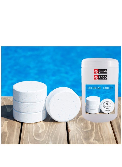 Swimming Pool Chlorine Tablet Multi Functional Slow Dissolving Long-Lasting Water Effervescent Disinfection Treatment 250grm 4 Tablets