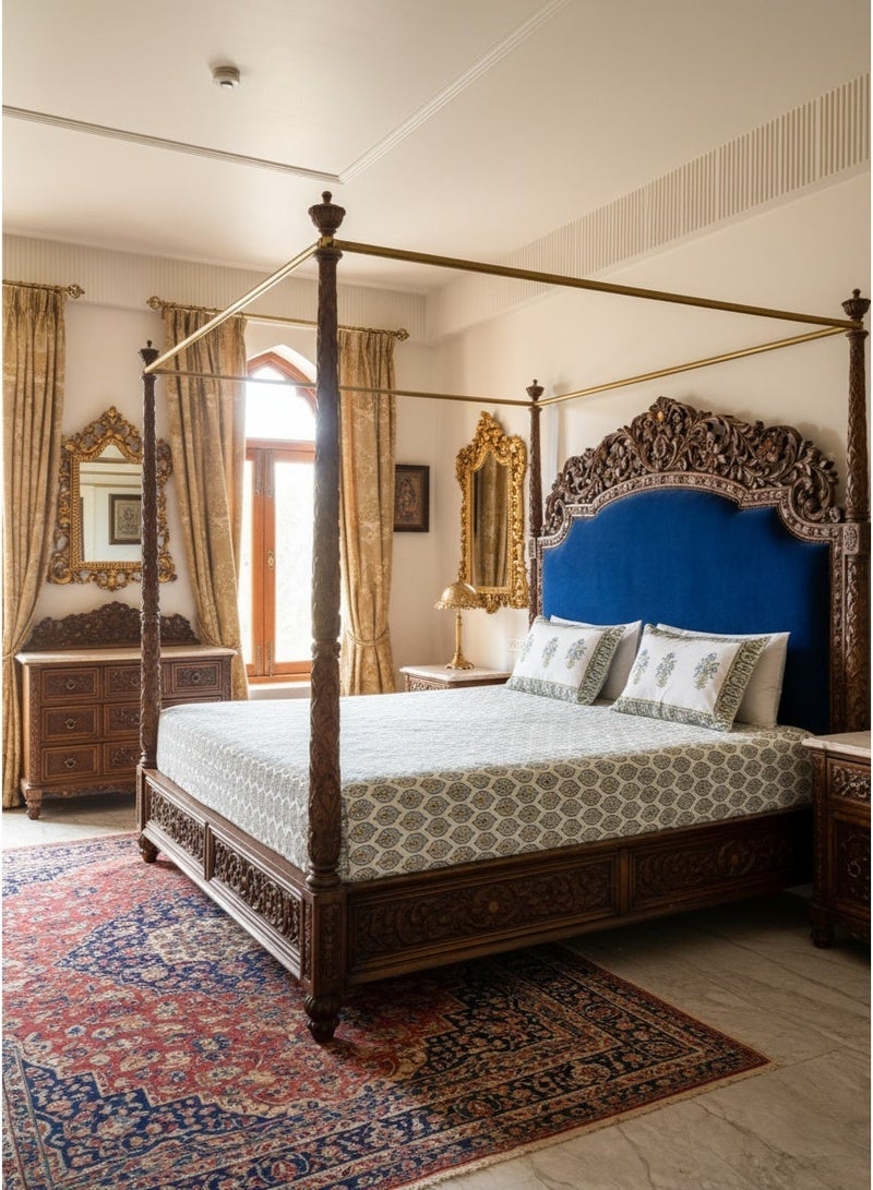 علامة ساراس ملاءة سرير من قماش بيركال قطني 100% بطبعة تراثية مع غطائين للوسادة - Image 4