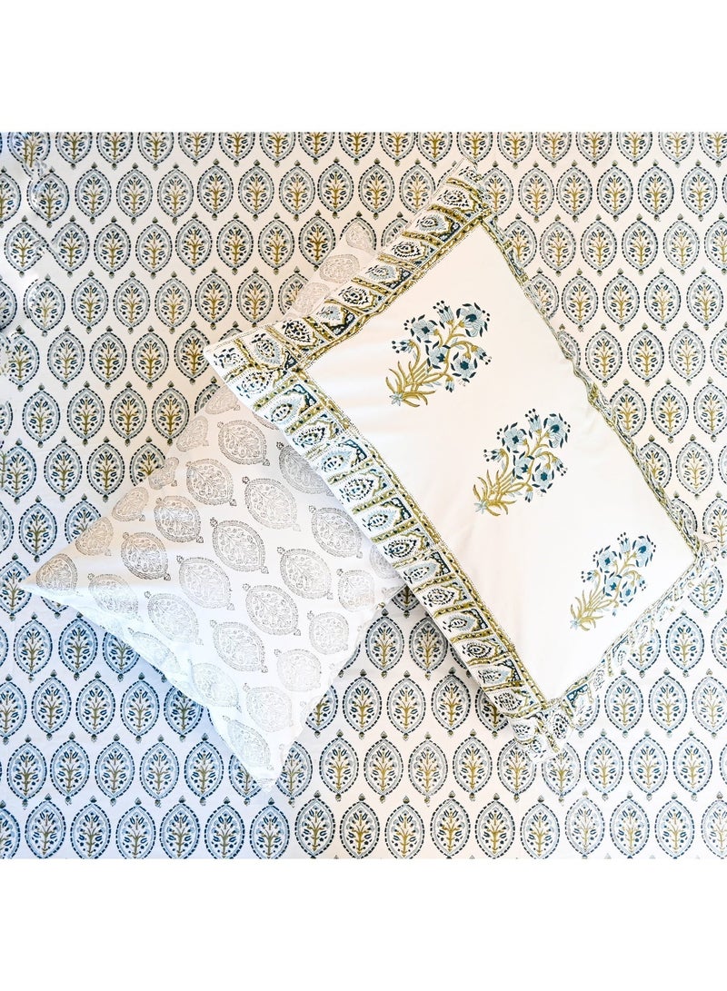 علامة ساراس ملاءة سرير من قماش بيركال قطني 100% بطبعة تراثية مع غطائين للوسادة - Image 3