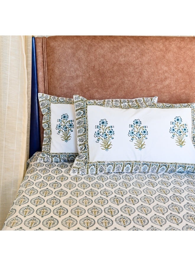 علامة ساراس ملاءة سرير من قماش بيركال قطني 100% بطبعة تراثية مع غطائين للوسادة - Image 2
