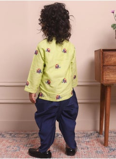 Polka Tots Polka Tots Full Sleeves Elephant Embroidery Angrakha Top With Dhoti - Green  - Image 2