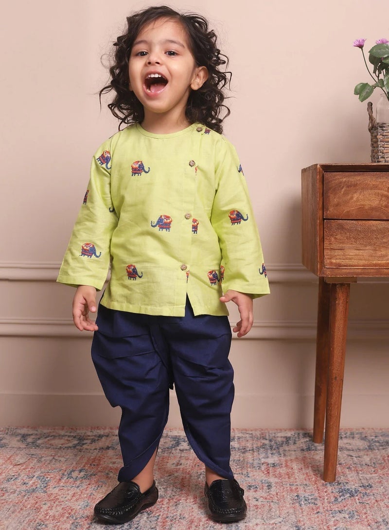 بولكاتوتس بلوزة أنجراكا مطرزة على شكل فيل بأكمام طويلة من Polka Tots مع دوتي - باللون الأخضر  - Image 3