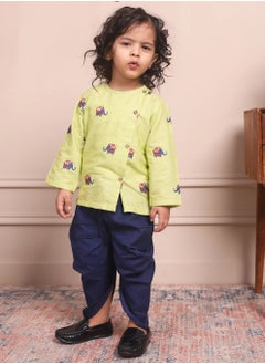 Polka Tots Polka Tots Full Sleeves Elephant Embroidery Angrakha Top With Dhoti - Green  - Image 4