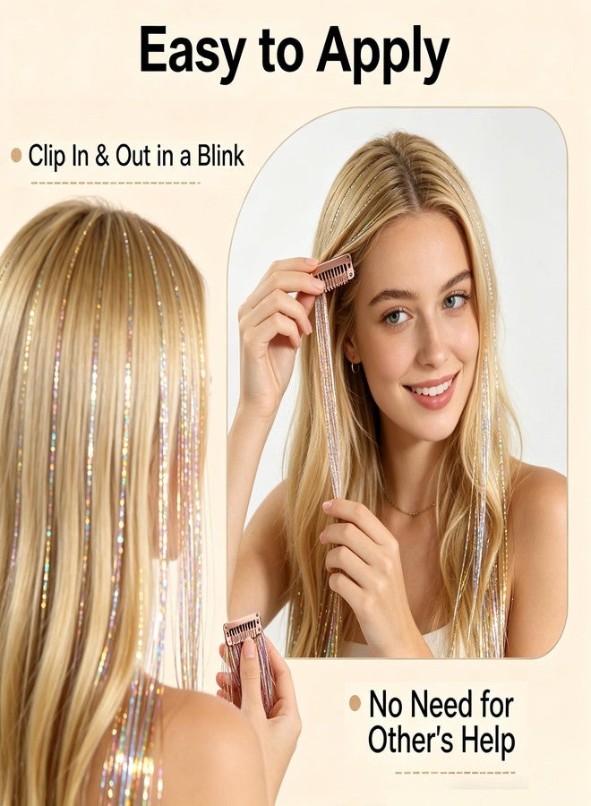 Celinebella Gold Clip in Hair Tinsel 6Pcs Heat Resistant Shiny Hair Extensions for Women Teens Daily Wedding Prom Accessories - Image 5