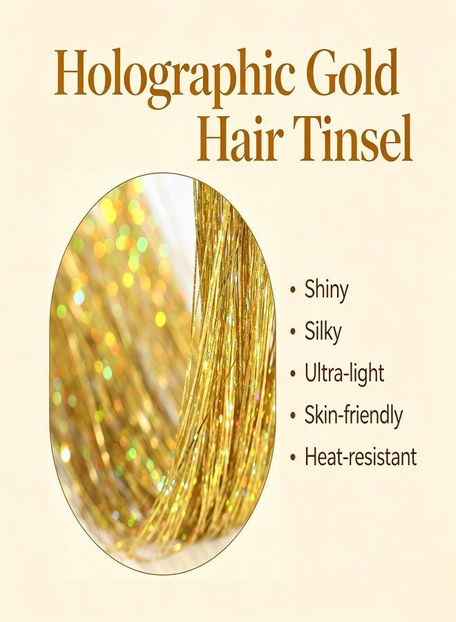 Celinebella Gold Clip in Hair Tinsel 6Pcs Heat Resistant Shiny Hair Extensions for Women Teens Daily Wedding Prom Accessories - Image 2