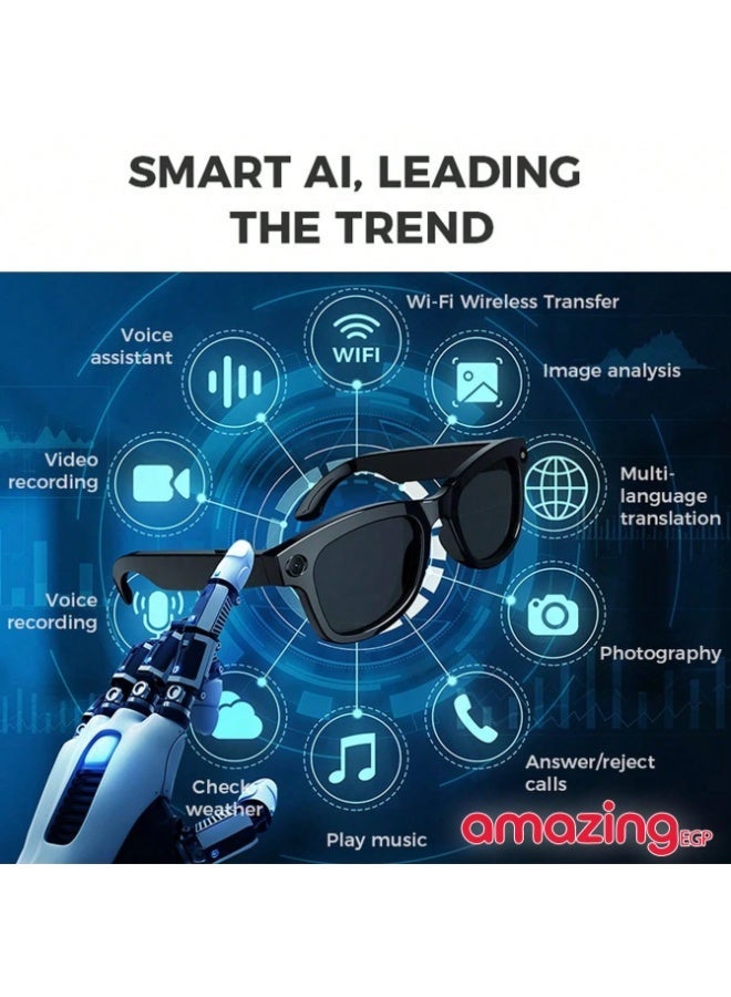 amazing.EGP M01 Pro Smart Glasses with AI Camera, 1080P Video Recording, Bluetooth Audio, Real-Time Translation, WiFi Connectivity, Black (CLEAR lenses) - Image 3