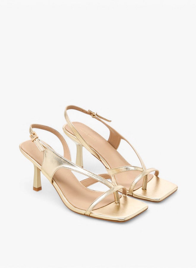 Flora Bella By Shoexpress Cut-Out Detail Sandals with Flared Heel and Hook and Loop Closure - Image 1