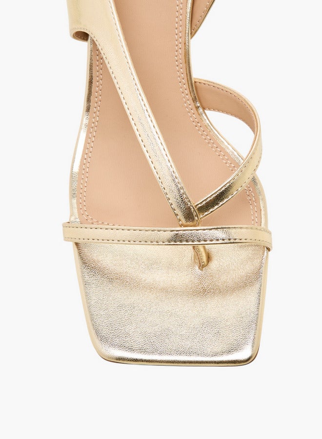 Flora Bella By Shoexpress Cut-Out Detail Sandals with Flared Heel and Hook and Loop Closure - Image 4