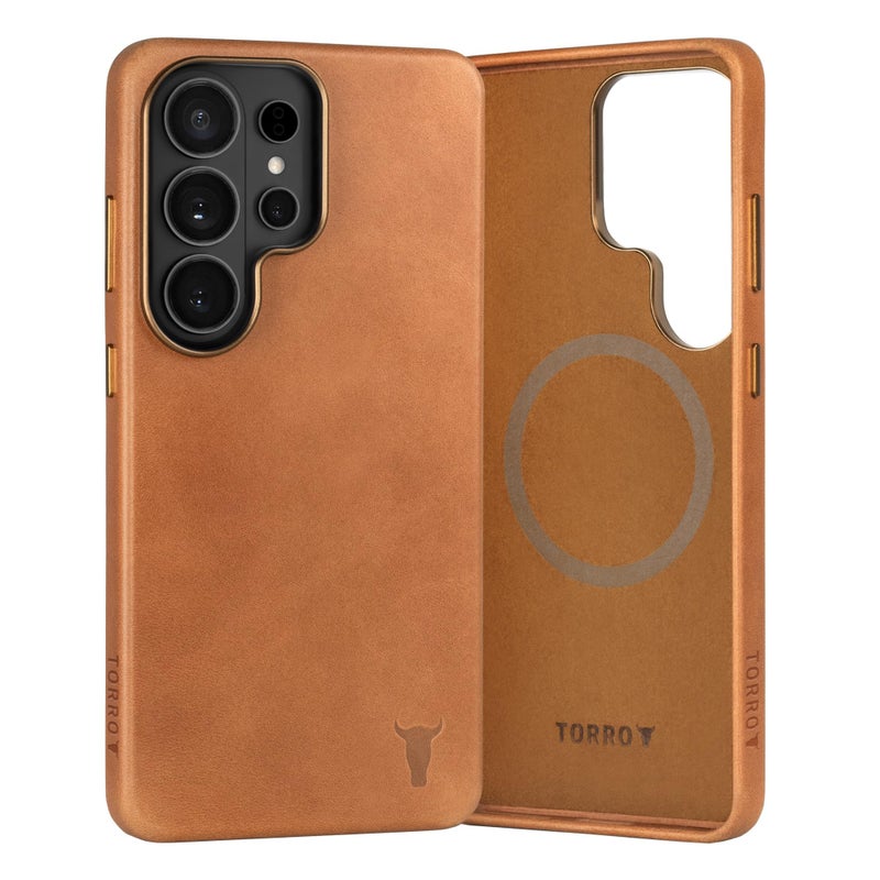 TORRO Case Compatible with Samsung Galaxy S26 Ultra 5G 2026 - Premium Leather MagSafe Charging Compatible, Slim Bumper Case (Light Brown) - Image 1