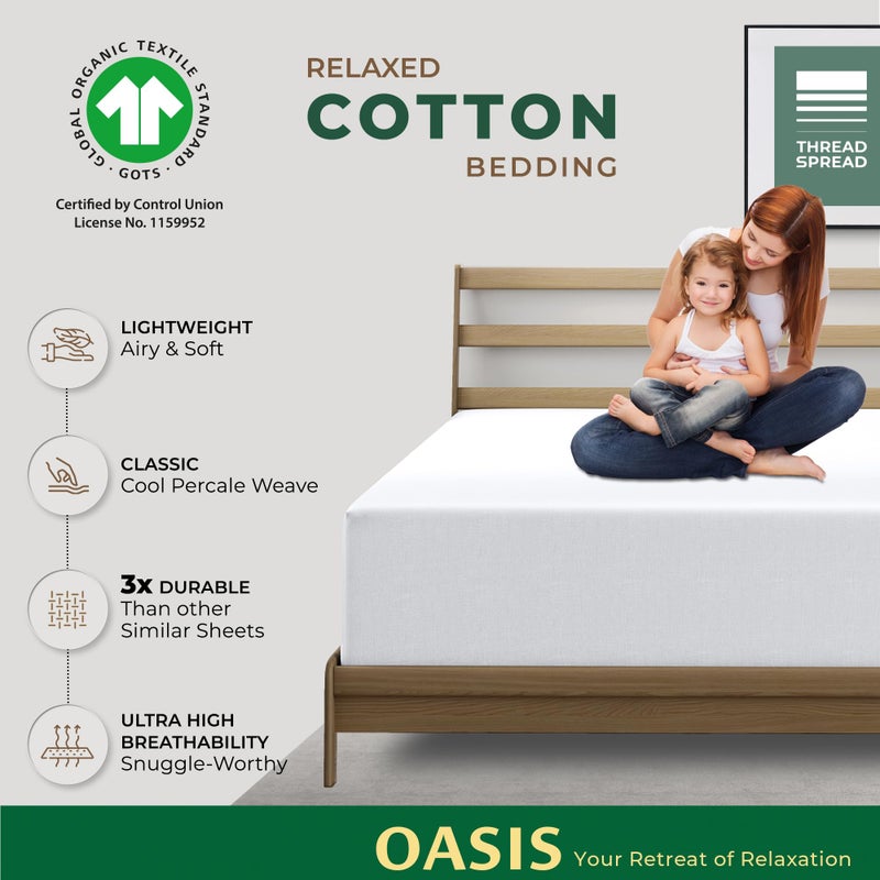 THREAD SPREAD 100% Organic Cotton Percale Weave Fitted Sheet Queen Size, White, 1 Deep Pocket Queen Fitted Sheet, Fits Mattress Upto 16" Crisp and Cool Bed Linen, Luxury GOTS Certified Sheets - Image 2