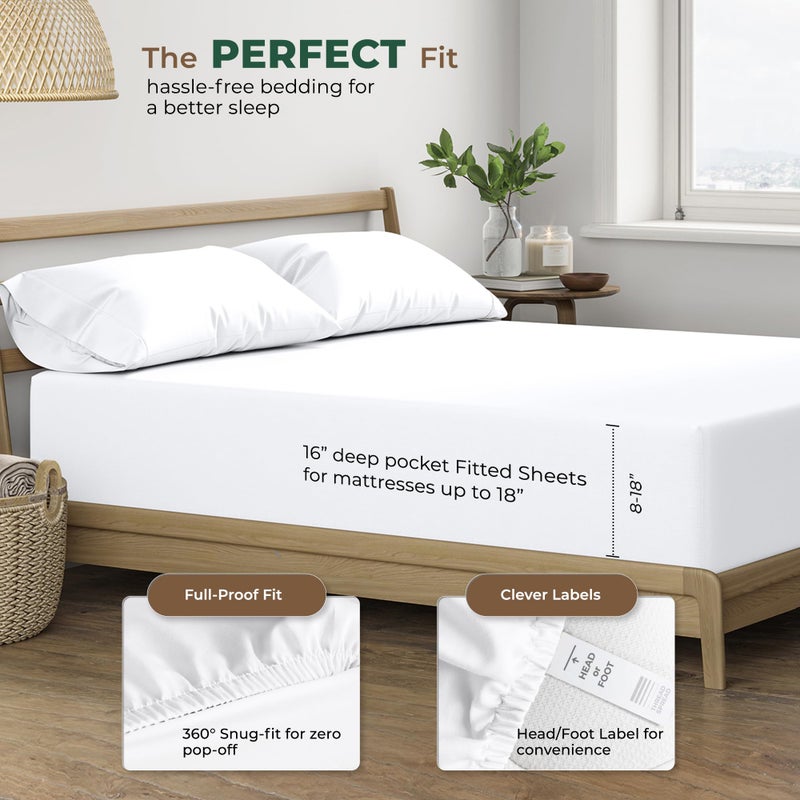 THREAD SPREAD 100% Organic Cotton Percale Weave Fitted Sheet Queen Size, White, 1 Deep Pocket Queen Fitted Sheet, Fits Mattress Upto 16" Crisp and Cool Bed Linen, Luxury GOTS Certified Sheets - Image 4