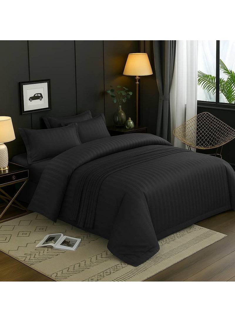 MAXQON 6-Piece Duvet Cover Set – Includes 1 Duvet Cover, 1 Fitted Sheet & 4 Pillowcases – King/Queen/Single Sizes, Color Black  - Image 3