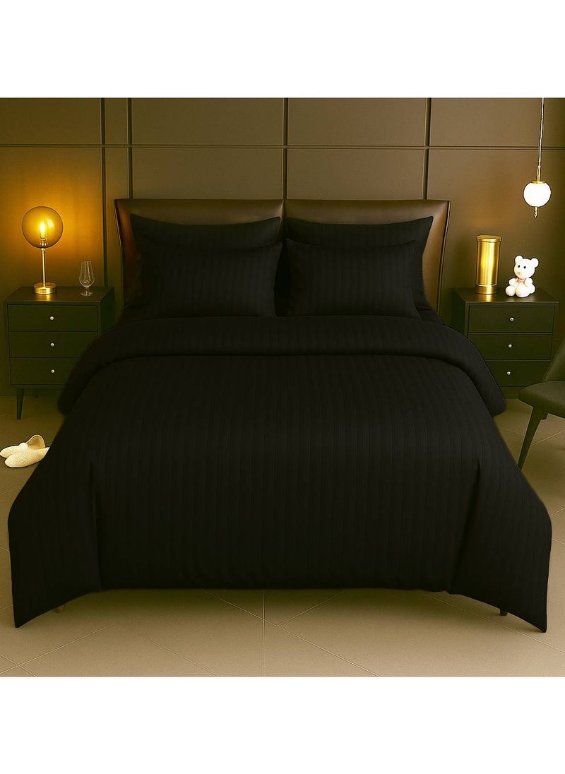 MAXQON 6-Piece Duvet Cover Set – Includes 1 Duvet Cover, 1 Fitted Sheet & 4 Pillowcases – King/Queen/Single Sizes, Color Black  - Image 1