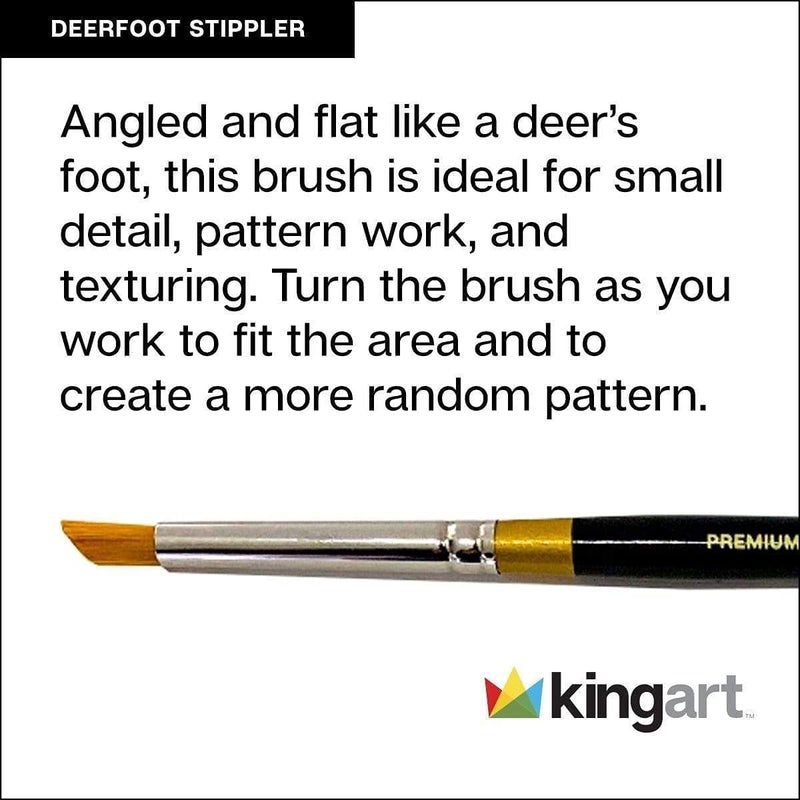 Premium Original Gold 9850-1/4 DEERFOOT STIPPLER - Synthetic Series Artist Brush, Golden Taklon Hair, Short Handle, for Acrylic, Watercolor, Oil and Gouache Painting, Size 1/4"