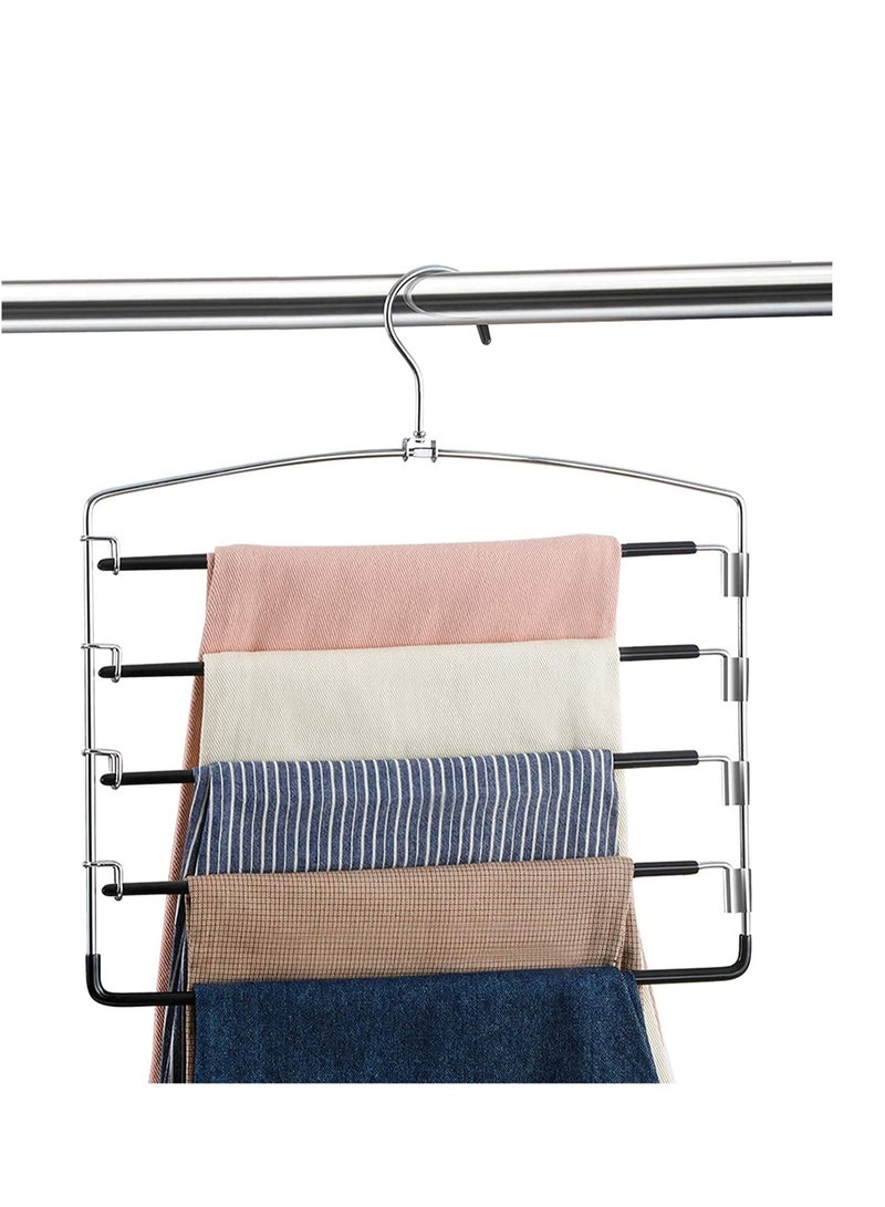 MIXDE Pants Hangers Non Slip 3 Pack Space Saving Hangers Multi-Layer Swing Arm Pants Hanger Stainless Steel Space Saver Hangers for Pants Jeans Scarf Trouser Tie Towel Clothes  - Image 1