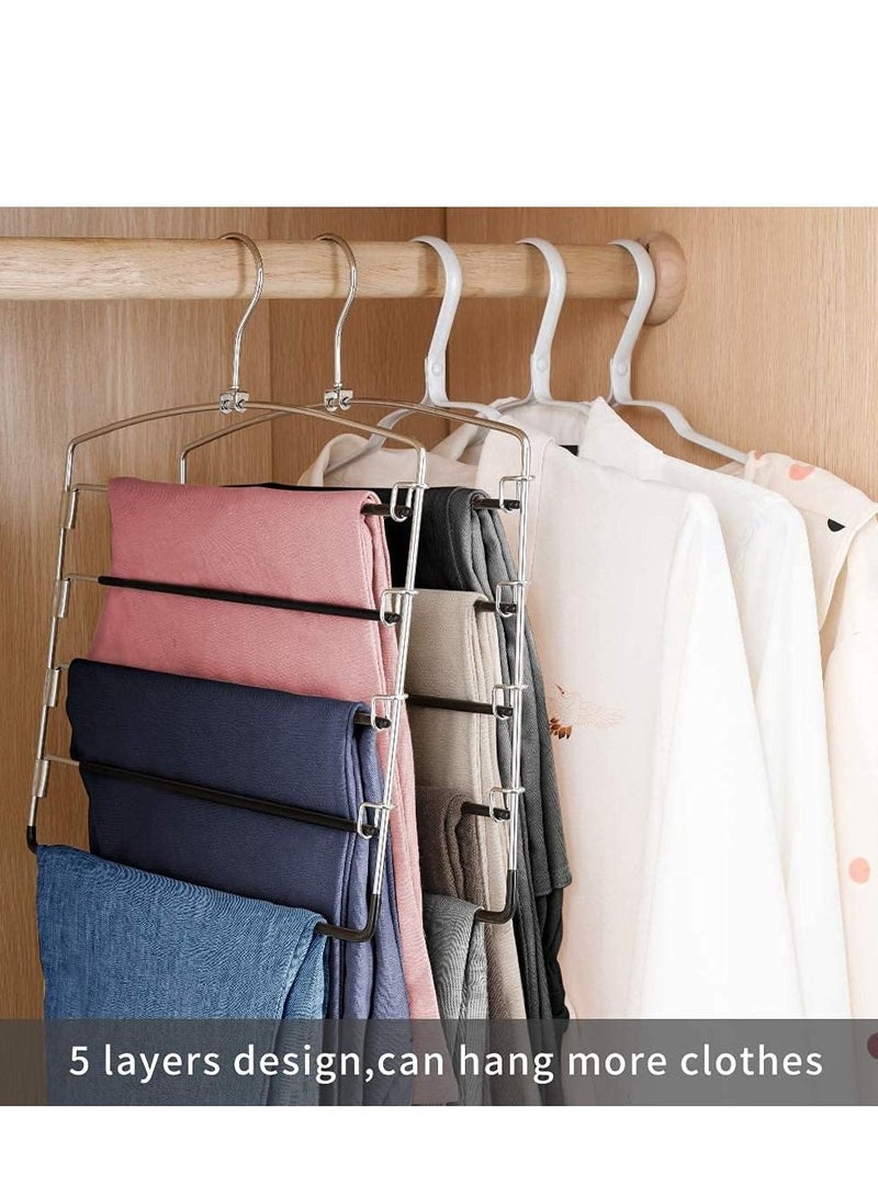 MIXDE Pants Hangers Non Slip 3 Pack Space Saving Hangers Multi-Layer Swing Arm Pants Hanger Stainless Steel Space Saver Hangers for Pants Jeans Scarf Trouser Tie Towel Clothes  - Image 3
