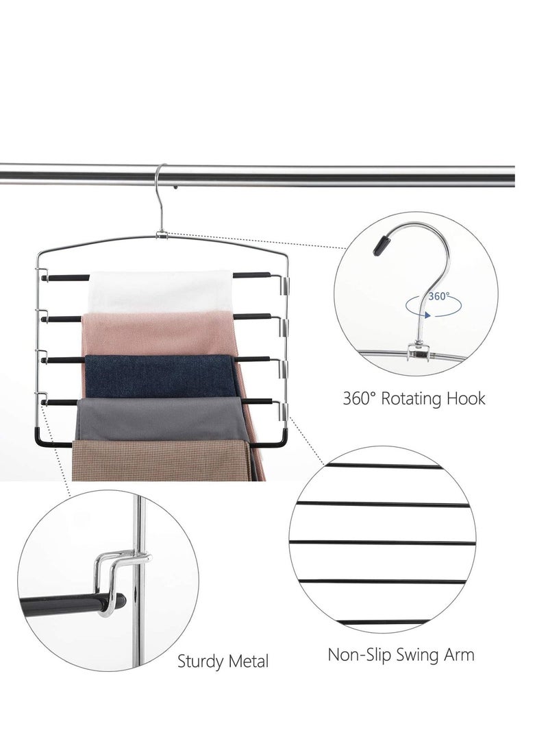 MIXDE Pants Hangers Non Slip 3 Pack Space Saving Hangers Multi-Layer Swing Arm Pants Hanger Stainless Steel Space Saver Hangers for Pants Jeans Scarf Trouser Tie Towel Clothes  - Image 2