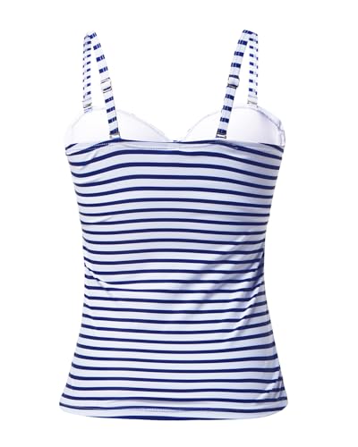 Holipick Tankini Top for Women Twist Front Bandeau Swimsuit Tummy Control Bathing Suit Tops Only No Bottom Blue Striped - Image 2