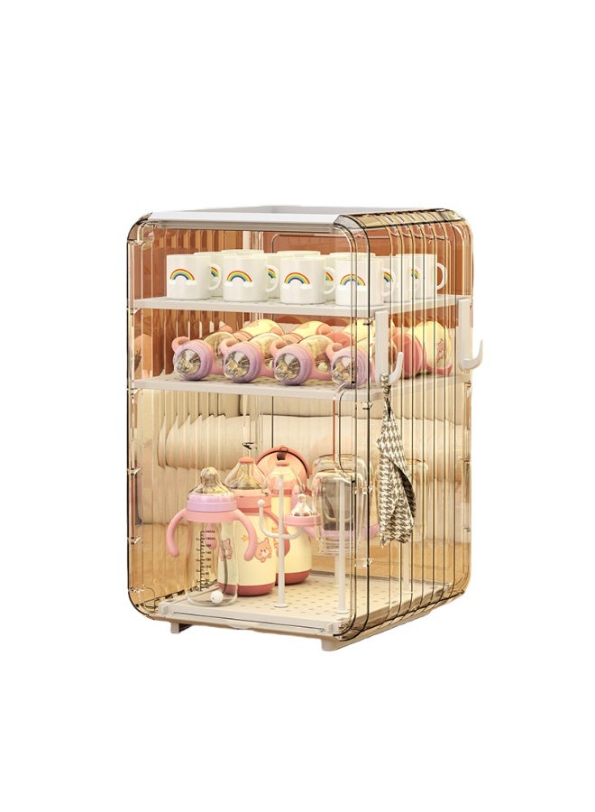 NANAO Bottle Storage Organizer Baby, Multi Layer Dustproof Storage Box With Cover, For Baby Bottles Kitchen Table Fridge Closet Bedroom Dorm Room Pantry Nursery(3 tiers-white)) - Image 1