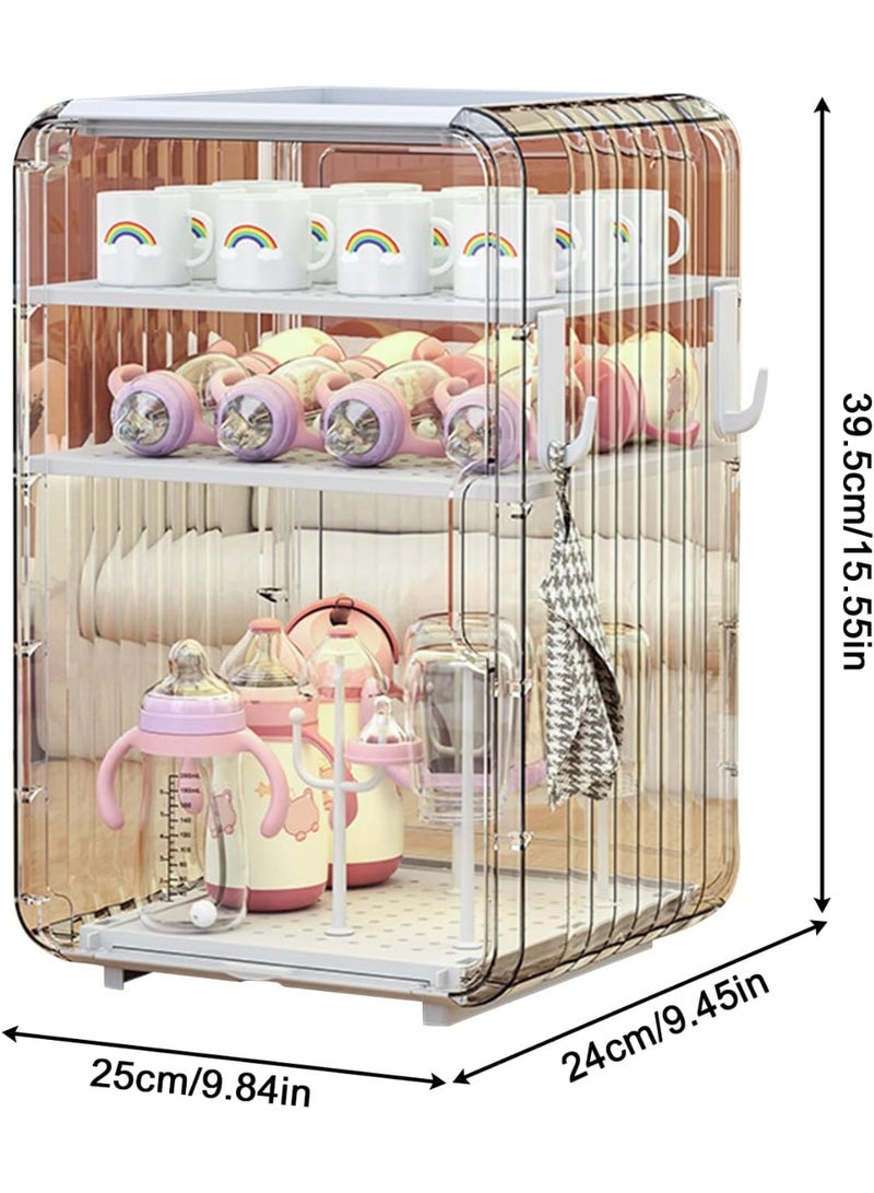 NANAO Bottle Storage Organizer Baby, Multi Layer Dustproof Storage Box With Cover, For Baby Bottles Kitchen Table Fridge Closet Bedroom Dorm Room Pantry Nursery(3 tiers-white)) - Image 2