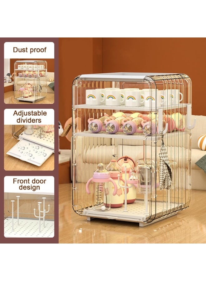 NANAO Bottle Storage Organizer Baby, Multi Layer Dustproof Storage Box With Cover, For Baby Bottles Kitchen Table Fridge Closet Bedroom Dorm Room Pantry Nursery(3 tiers-white)) - Image 5