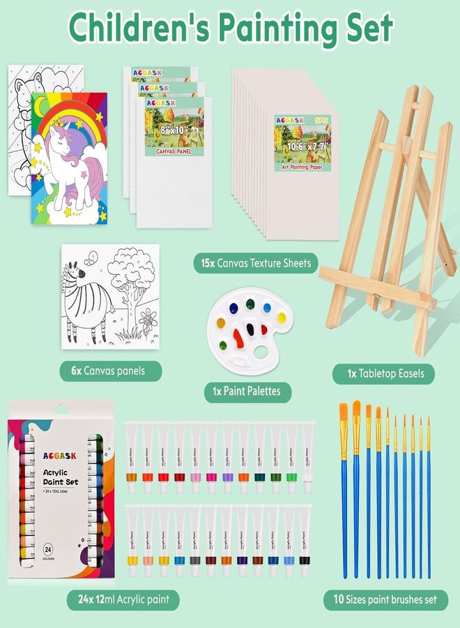 مجموعة أدوات الرسم بالأكريليك للأطفال من ACGASK، 43 قطعة، أدوات فنية غير سامة، تتضمن 6 لوحات قماشية، 24 لونًا، 15 دفترًا ورقيًا، حامل طاولة، 10 فرش، وغيرها. هدية مثالية لعشاق الرسم. - Image 2