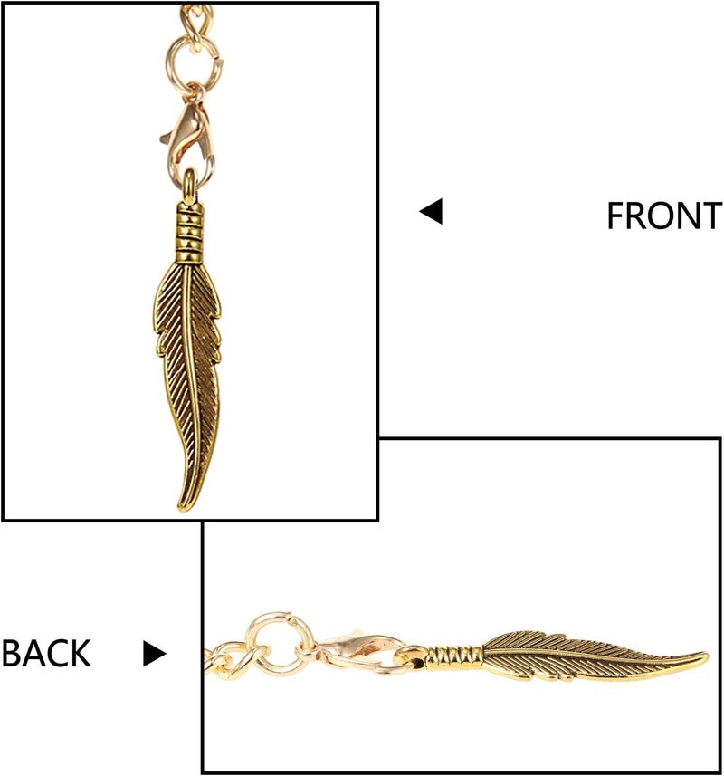 TREEWETO Men's Albert Chain Pocket Watch Curb Link Key Chain 2 Hooks with Antique Leaf Pendant Charm Design Copper Fob T Bar - Image 5
