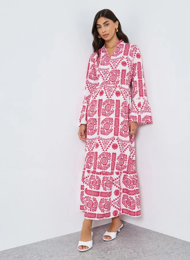 Take Two Take Two Floral Print Stand Collar A-Line Maxi Dress