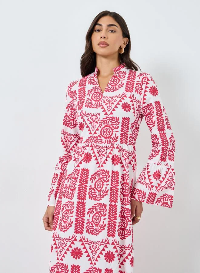 Take Two Take Two Floral Print Stand Collar A-Line Maxi Dress