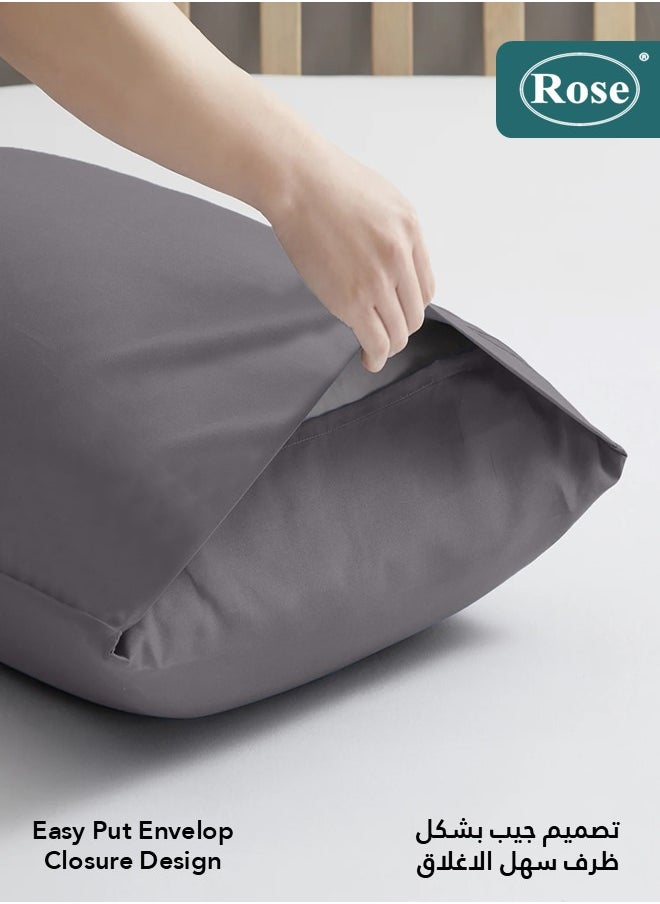 Rose - Rose Luxurious Plain Pillow Covers Set with Envelop Closure Design, Pillowcases 2-Pieces Set, Soft & Cozy Microfiber Breathable and Cooling, Standard Size 50×75 cm,Grey - Image 1