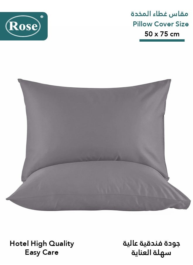 Rose - Rose Luxurious Plain Pillow Covers Set with Envelop Closure Design, Pillowcases 2-Pieces Set, Soft & Cozy Microfiber Breathable and Cooling, Standard Size 50×75 cm,Grey - Image 1