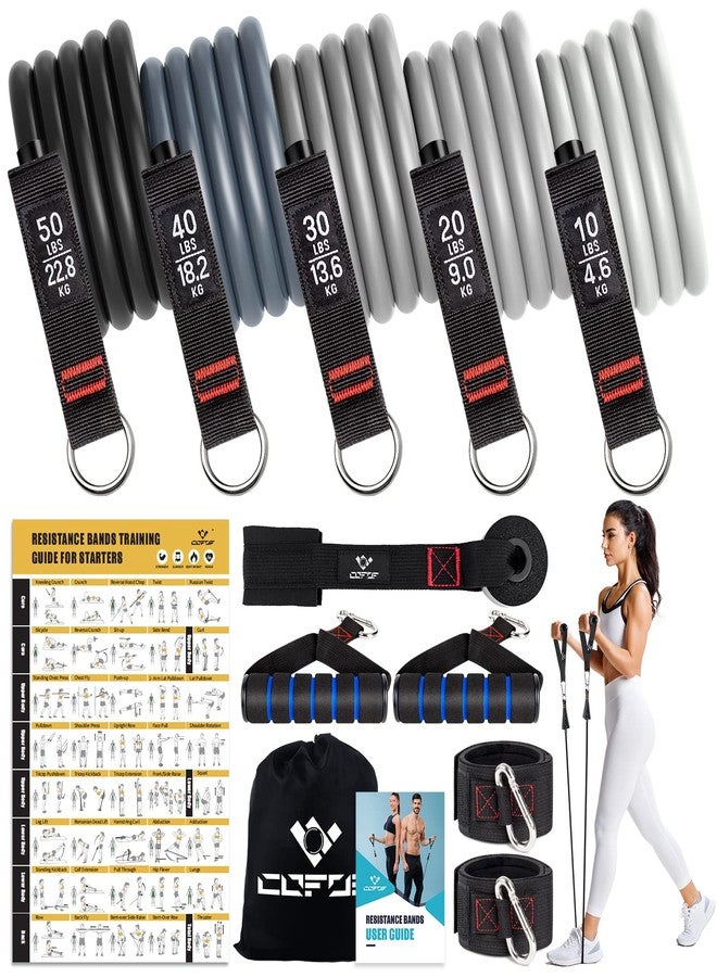 COFOF Resistance Bands with Handles for Women, 5 Level Exercise Bands Workout Bands (10-150LBS) for Physical Therapy, Yoga, Pilates, Door Anchor, Storage Pouch (Grey) - Image 1