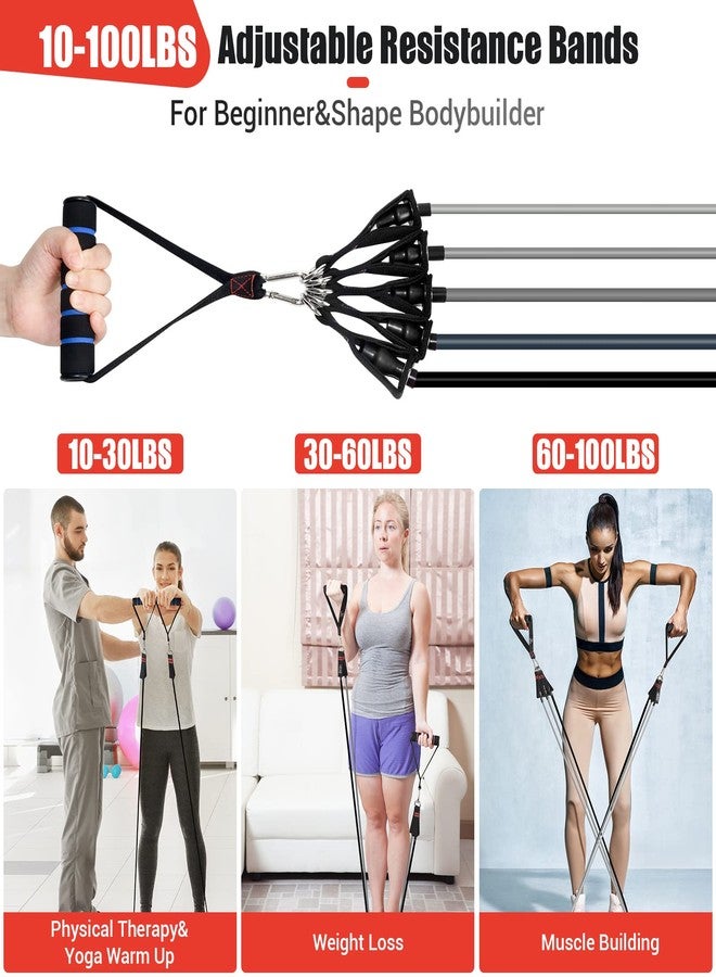 COFOF Resistance Bands with Handles for Women, 5 Level Exercise Bands Workout Bands (10-150LBS) for Physical Therapy, Yoga, Pilates, Door Anchor, Storage Pouch (Grey) - Image 2