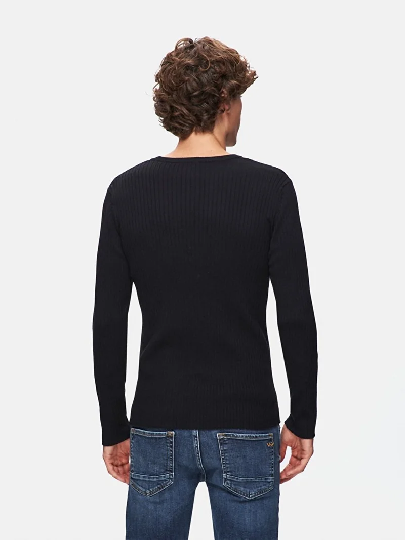 ال تي بي Ribbed Zero Collar Long Sleeve Knitted Black Sweater