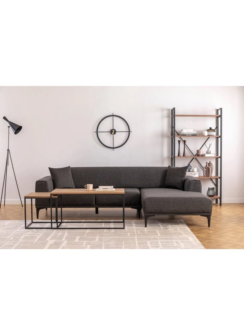 Homzmart Swedish Wood and Linen L-Shape Sofa 250x165x90x80 cm - Grey  - Image 1